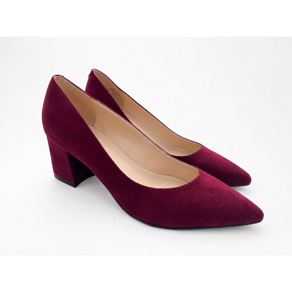 Nine West Suede Pointed Toe Block Heel Pumps Burgundy Office Whimsigoth 8M
